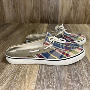 Sperry Top Sider Womens US Size 7.5 Blue Red Plaid Slip On Boat Shoes 977982 B9